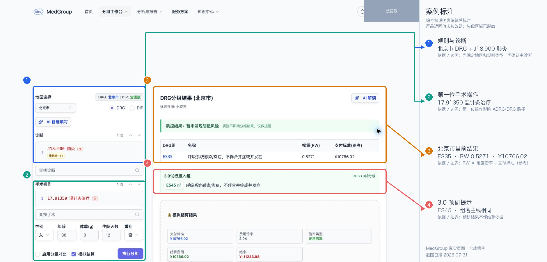 北京 DRG 肺炎病例当前口径与预研口径结果的完整宽屏标注图