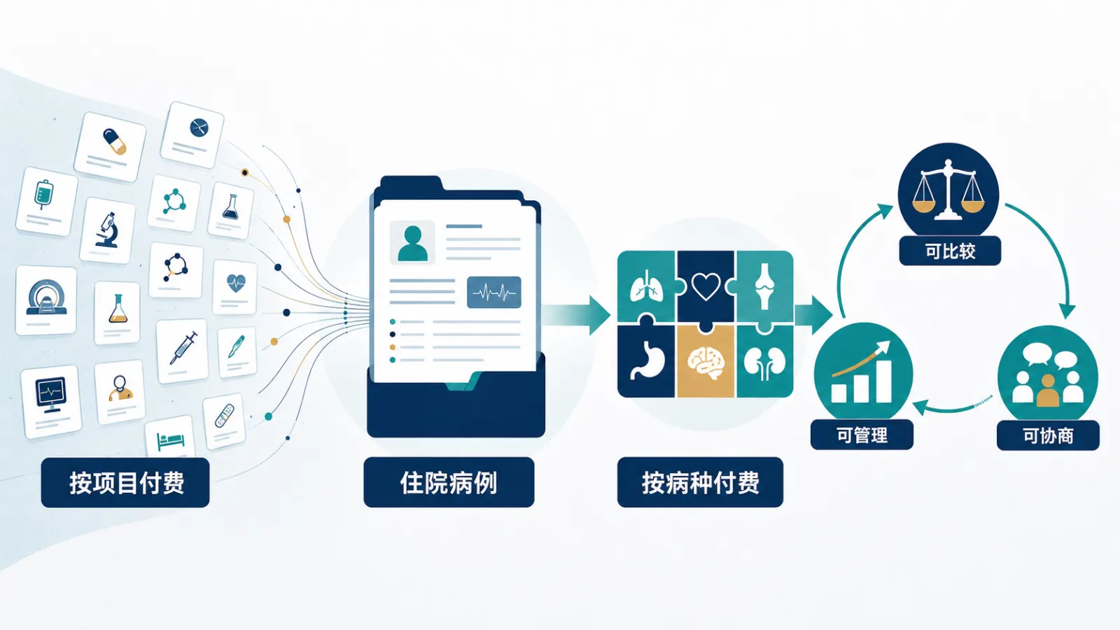支付方式从分散医疗项目汇聚到住院病例,再形成可比较、可协商、可管理的按病种付费单元